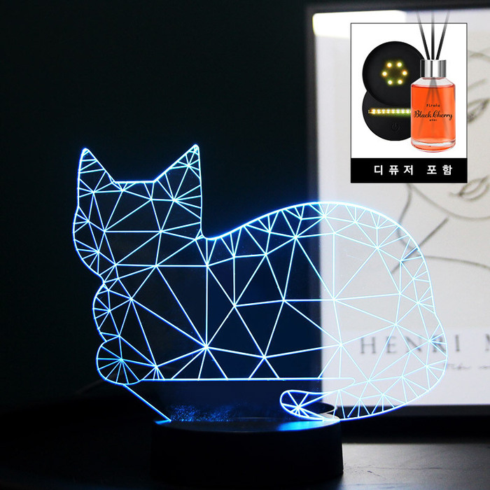 플렌느 인테리어 LED 아크릴 무드등 디퓨저 블랙체리 고양이 외